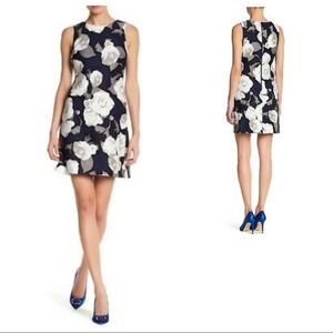 ❤️Taylor Navy Knee Length Shift White Rose Print Office Church Scuba Dress